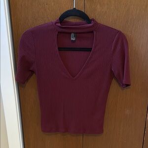 Forever 21 Ribbed Short Sleeve Top in Burgundy